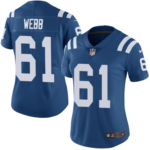 Indianapolis Colts 61 Limited Webb Royal Blue Nike NFL Home Women Vapor Untouchable jerseys